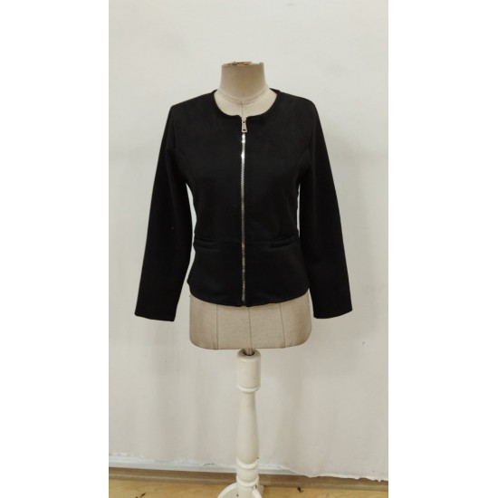 Kadın Uzun Kollu Yuvarlak Yaka önden Fermuarlı Süet Ceket, 29684