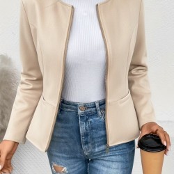 Kadın Uzun Kollu Yuvarlak Yaka önden Fermuarlı Süet Ceket, 29683