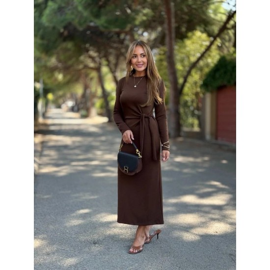 Kadın Uzun Kollu Bisiklet Yaka Yandan Bağlamalı Uzun Modal Elbise, 29682 Kadın Uzun Kollu Bisiklet Yaka Yandan Bağlamalı Uzun Modal Elbise, 29682