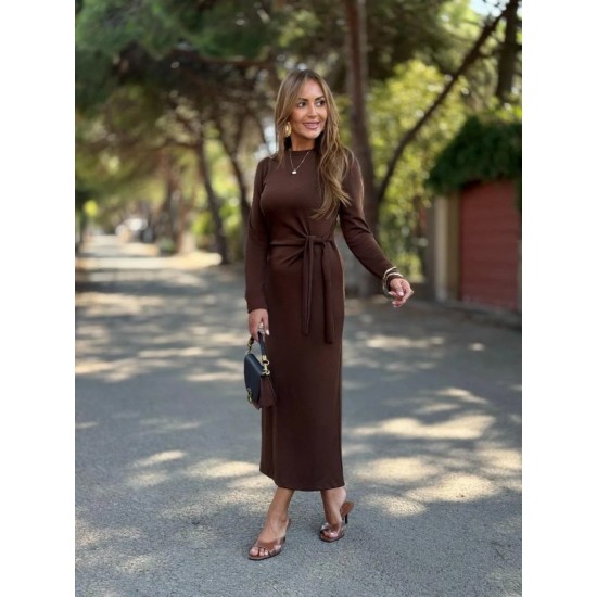 Kadın Uzun Kollu Bisiklet Yaka Yandan Bağlamalı Uzun Modal Elbise, 29682 Kadın Uzun Kollu Bisiklet Yaka Yandan Bağlamalı Uzun Modal Elbise, 29682