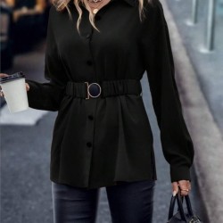 Kadın Uzun Kollu Yakalı önden Düğmeli Belden Kemerli Ithal Krep Bluz , 29678 Kadın Uzun Kollu Yakalı önden Düğmeli Belden Kemerli Ithal Krep Bluz , 29678