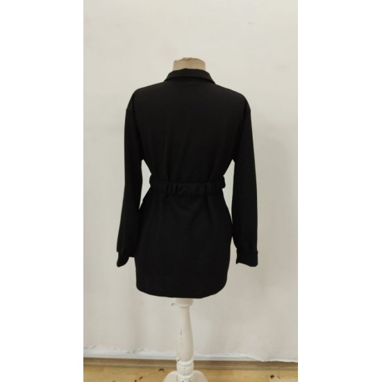 Kadın Uzun Kollu Yakalı önden Düğmeli Belden Kemerli Ithal Krep Bluz , 29678