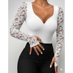 Kadın Uzun Kollu Dantelli Dekolte Detaylı Dalgıç Bluz , 29677