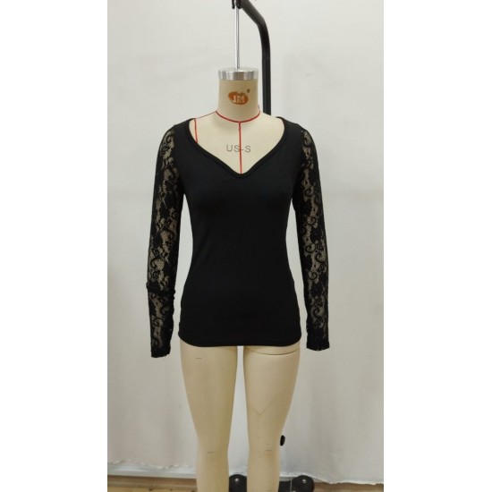 Kadın Uzun Kollu Dantelli Dekolte Detaylı Dalgıç Bluz , 29676