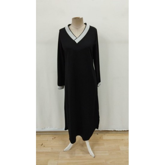 Kadın Uzun Kollu V Yakalı Yanlardan Yırtmaçlı Uzun Viskon Iki Iplik Elbise, 29668