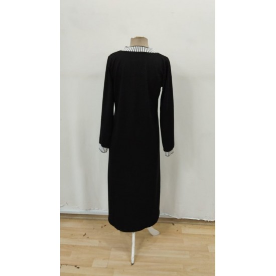 Kadın Uzun Kollu V Yakalı Yanlardan Yırtmaçlı Uzun Viskon Iki Iplik Elbise, 29668