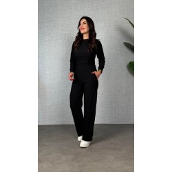 Kadın Uzun Kol Bisiklet Yaka Bürümcük Bluz Ve Pantolon Ikili Takım , 29666