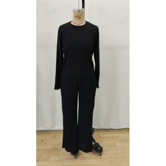 Kadın Uzun Kol Bisiklet Yaka Bürümcük Bluz Ve Pantolon Ikili Takım , 29666