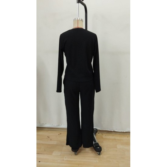 Kadın Uzun Kol Bisiklet Yaka Bürümcük Bluz Ve Pantolon Ikili Takım , 29666