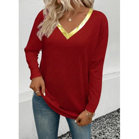 Kadın Uzun Kollu V Parlak Yaka Detaylı Viskon Bluz , 29650