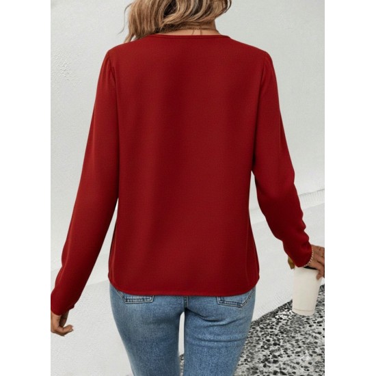 Kadın Uzun Kollu V Parlak Yaka Detaylı Viskon Bluz , 29650