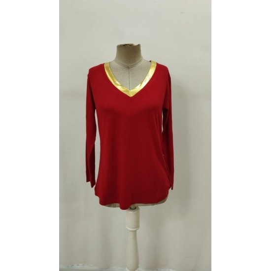 Kadın Uzun Kollu V Parlak Yaka Detaylı Viskon Bluz , 29650