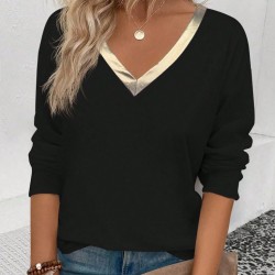 Kadın Uzun Kollu V Parlak Yaka Detaylı Viskon Bluz , 29649