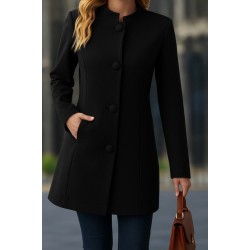 Women' S Long-sleeved, Mandarin Collar, Button-front, Short Cashmere Coat With Pocket Details., 29616