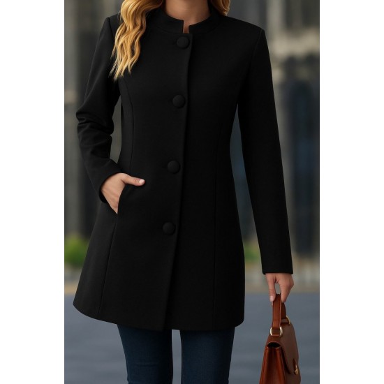 Kadın Uzun Kollu Hakim Yakalı önden Düğmeli Cep Detaylı Kısa Kaşe Kaban, 29616