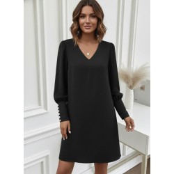 Kadın Uzun Kollu V Yakalı Kısa Ithal Krep Elbise , 29702