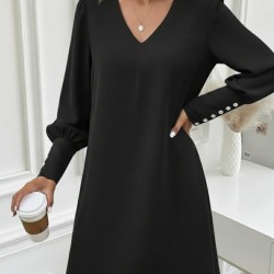 Kadın Uzun Kollu V Yakalı Kısa Ithal Krep Elbise , 29702 Kadın Uzun Kollu V Yakalı Kısa Ithal Krep Elbise , 29702