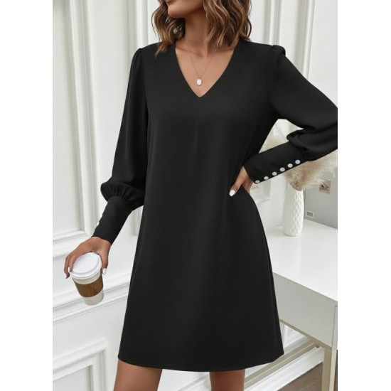 Kadın Uzun Kollu V Yakalı Kısa Ithal Krep Elbise , 29702 Kadın Uzun Kollu V Yakalı Kısa Ithal Krep Elbise , 29702