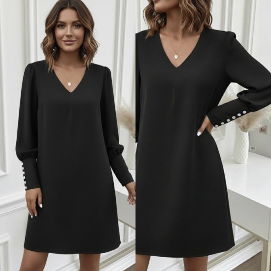 Kadın Uzun Kollu V Yakalı Kısa Ithal Krep Elbise , 29702 Kadın Uzun Kollu V Yakalı Kısa Ithal Krep Elbise , 29702