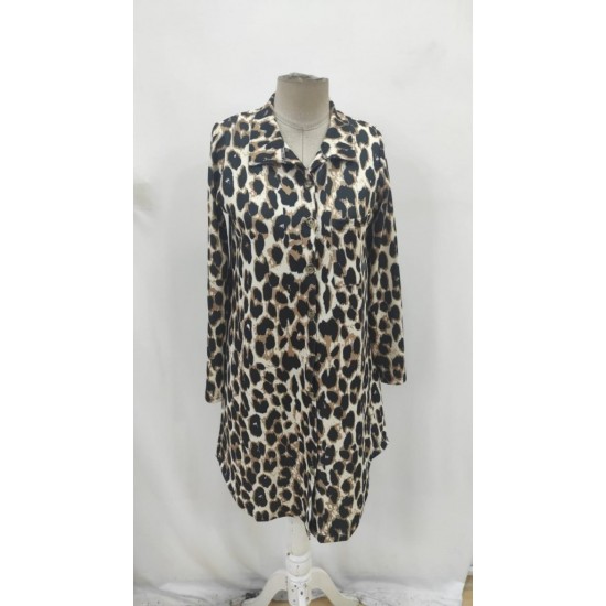 Kadın Uzun Kollu Yakalı önden Düğmeli Leopar Desenli Modal Midi Elbise , 29700 Kadın Uzun Kollu Yakalı önden Düğmeli Leopar Desenli Modal Midi Elbise , 29700