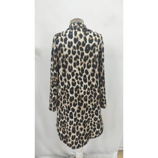 Kadın Uzun Kollu Yakalı önden Düğmeli Leopar Desenli Modal Midi Elbise , 29700 Kadın Uzun Kollu Yakalı önden Düğmeli Leopar Desenli Modal Midi Elbise , 29700