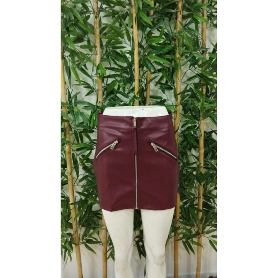 Kadın Yüksek Bel Fermuarlı Mini Deri Etek, 29698