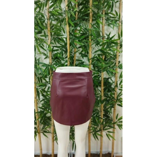 Kadın Yüksek Bel Fermuarlı Mini Deri Etek, 29698