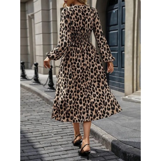 Kadın Uzun Kollu Kruvaze Yaka Belden Oturtmalı Midi Modal Leopar Desenli Elbise , 29728 Kadın Uzun Kollu Kruvaze Yaka Belden Oturtmalı Midi Modal Leopar Desenli Elbise , 29728
