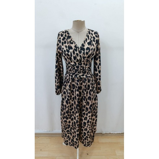 Kadın Uzun Kollu Kruvaze Yaka Belden Oturtmalı Midi Modal Leopar Desenli Elbise , 29728 Kadın Uzun Kollu Kruvaze Yaka Belden Oturtmalı Midi Modal Leopar Desenli Elbise , 29728