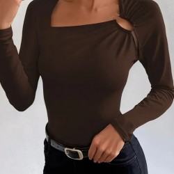 Kadın Uzun Kollu Yakadan Halka Detaylı Viskon Bluz, 29727