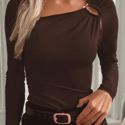 Kadın Uzun Kollu Yakadan Halka Detaylı Viskon Bluz, 29727 Kadın Uzun Kollu Yakadan Halka Detaylı Viskon Bluz, 29727