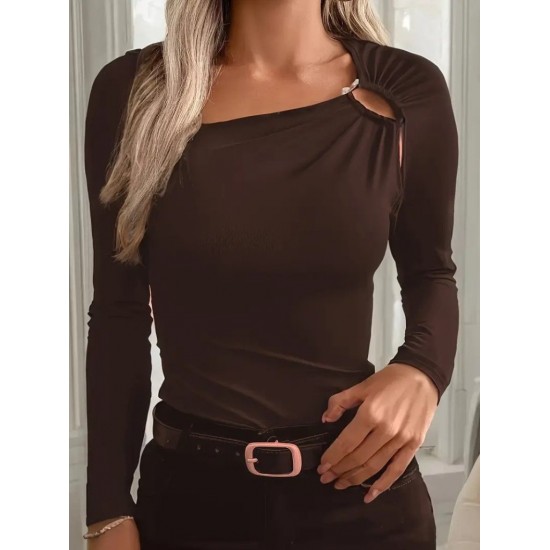 Kadın Uzun Kollu Yakadan Halka Detaylı Viskon Bluz, 29727