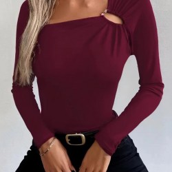 Kadın Uzun Kollu Yakadan Halka Detaylı Viskon Bluz, 29726