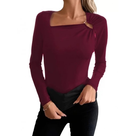 Kadın Uzun Kollu Yakadan Halka Detaylı Viskon Bluz, 29726