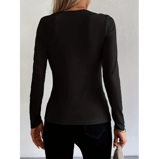 Kadın Uzun Kollu Yakadan Halka Detaylı Viskon Bluz , 29725