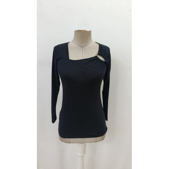 Kadın Uzun Kollu Yakadan Halka Detaylı Viskon Bluz , 29725