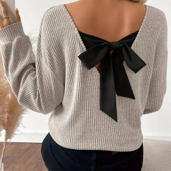 Kadın Uzun Kollu V Yakalı Arkadan Kurdela Detaylı şardonlu Kaşkorse Bluz, 29715