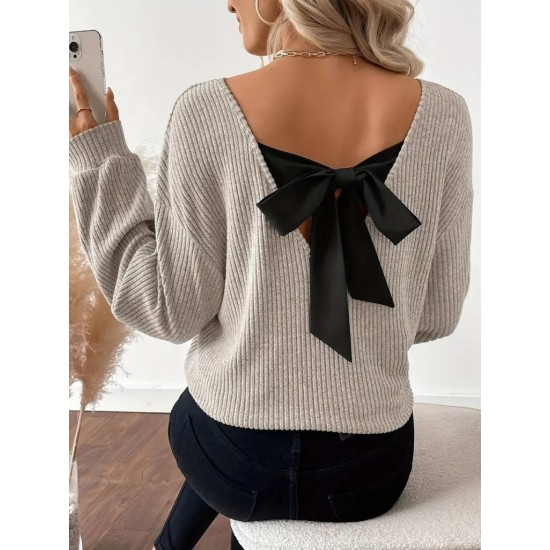 Kadın Uzun Kollu V Yakalı Arkadan Kurdela Detaylı şardonlu Kaşkorse Bluz, 29715