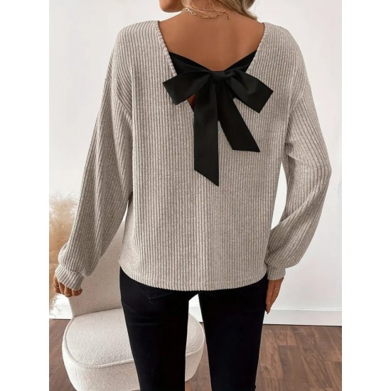 Kadın Uzun Kollu V Yakalı Arkadan Kurdela Detaylı şardonlu Kaşkorse Bluz, 29715