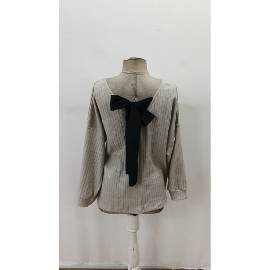 Kadın Uzun Kollu V Yakalı Arkadan Kurdela Detaylı şardonlu Kaşkorse Bluz, 29715