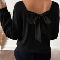 Kadın Uzun Kollu V Yakalı Arkadan Kurdela Detaylı şardonlu Kaşkorse Bluz , 29714