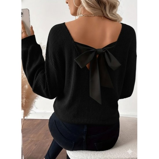 Kadın Uzun Kollu V Yakalı Arkadan Kurdela Detaylı şardonlu Kaşkorse Bluz , 29714