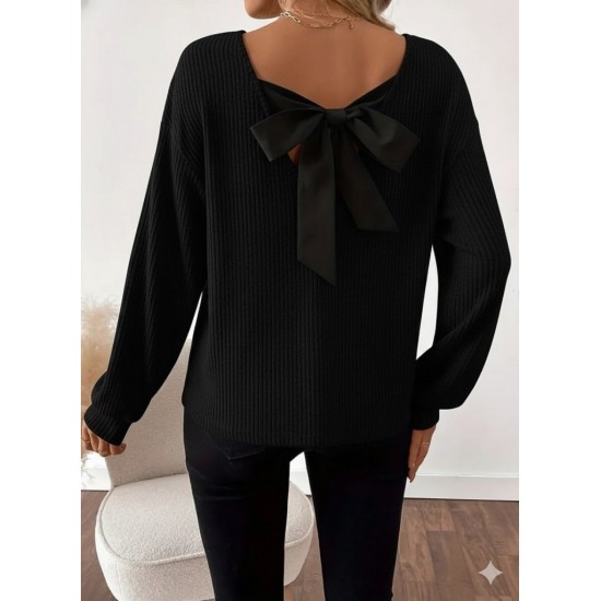 Kadın Uzun Kollu V Yakalı Arkadan Kurdela Detaylı şardonlu Kaşkorse Bluz , 29714