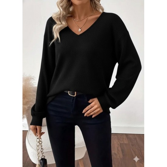 Kadın Uzun Kollu V Yakalı Arkadan Kurdela Detaylı şardonlu Kaşkorse Bluz , 29714