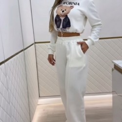 Kadın Uzun Kollu Bisiklet Yaka Desenli Iki Iplik şardonlu Bluz Ve Pantolon Ikili Takım, 29713