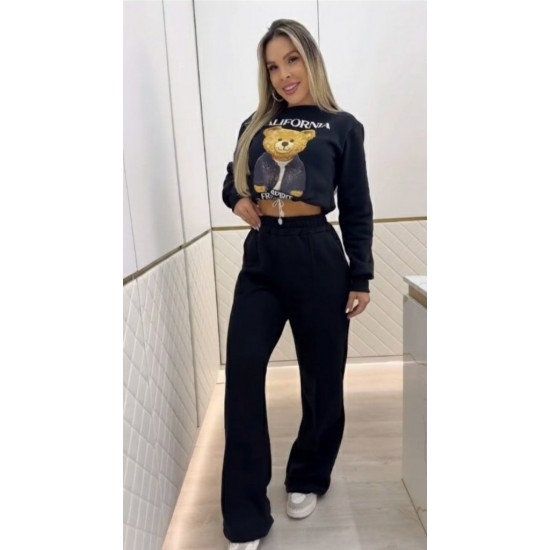 Kadın Uzun Kollu Bisiklet Yaka Desenli Iki Iplik şardonlu Bluz Ve Pantolon Ikili Takım , 29712