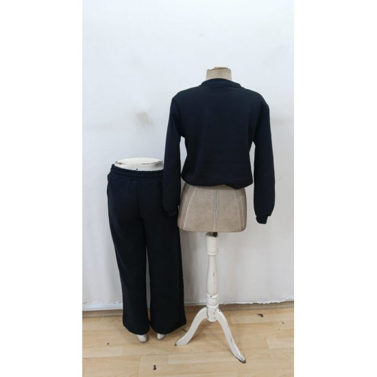 Kadın Uzun Kollu Bisiklet Yaka Desenli Iki Iplik şardonlu Bluz Ve Pantolon Ikili Takım , 29712