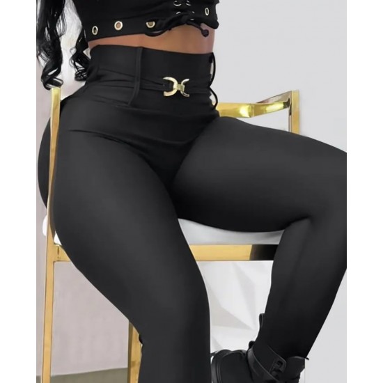 Kadın Yüksek Bel Belden Toka Detaylı Dalgıç Tayt , 29704