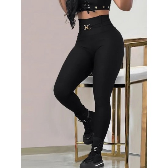 Kadın Yüksek Bel Belden Toka Detaylı Dalgıç Tayt , 29704