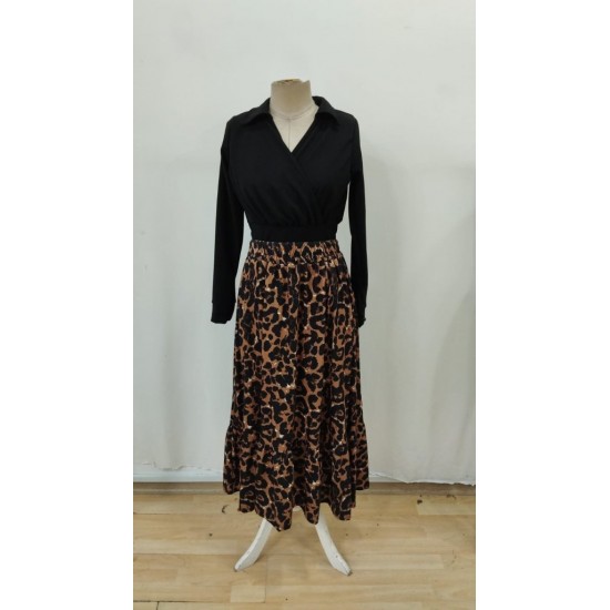 Kadın Uzun Kollu Kruvaze Yakalı Ithal Krep Bluz Ve Leopar Desenli Süprem Uzun Elbise , 29703 Kadın Uzun Kollu Kruvaze Yakalı Ithal Krep Bluz Ve Leopar Desenli Süprem Uzun Elbise , 29703